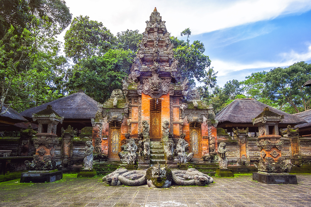 a row of traditional houses with red roofs in Indonesia