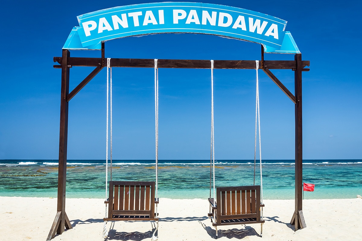 wooden swings on Pandawa Beach