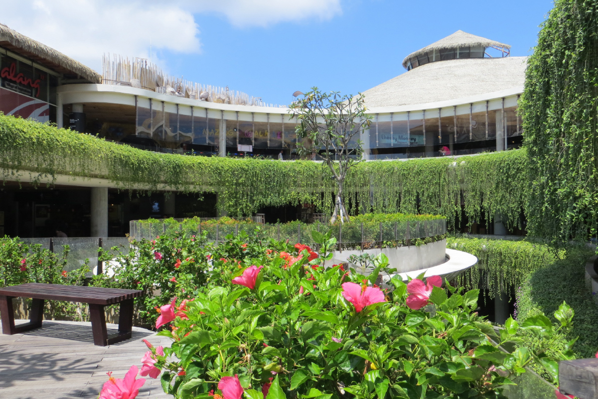 a view of the courtyard of a mall in Bali