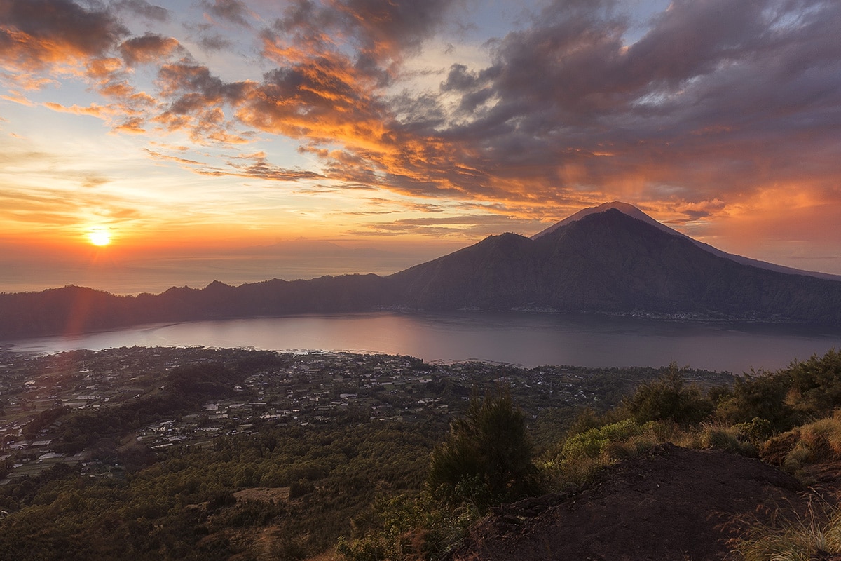 scenic view of sunrise on top of Mount Batur Bali