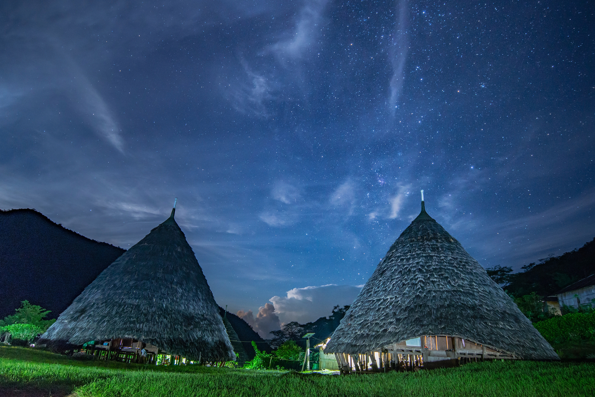 two traditional Mbaru Niang Houses in Wae Rebo Village