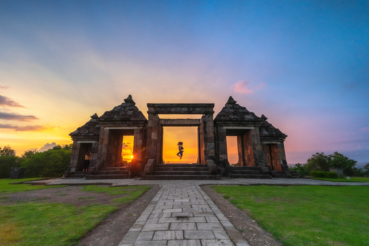 enjoying sunset at Ratu Boko