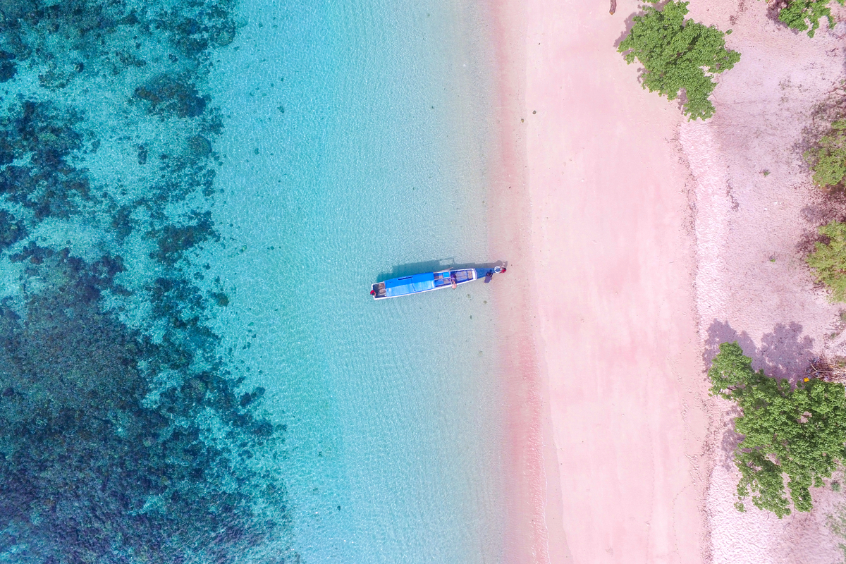 sky view of the pink beach East Nusa Tenggara