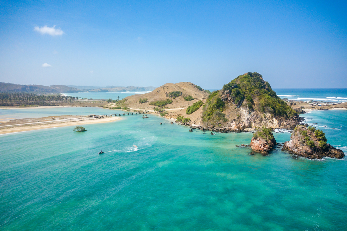 sky shot of the blue waters in Seger Beach, Lombok