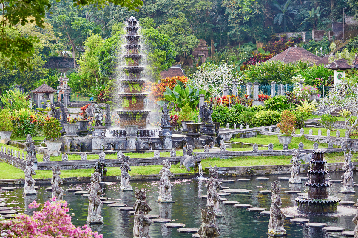 beautiful scenery of fountain at Tirta Gangga Bali