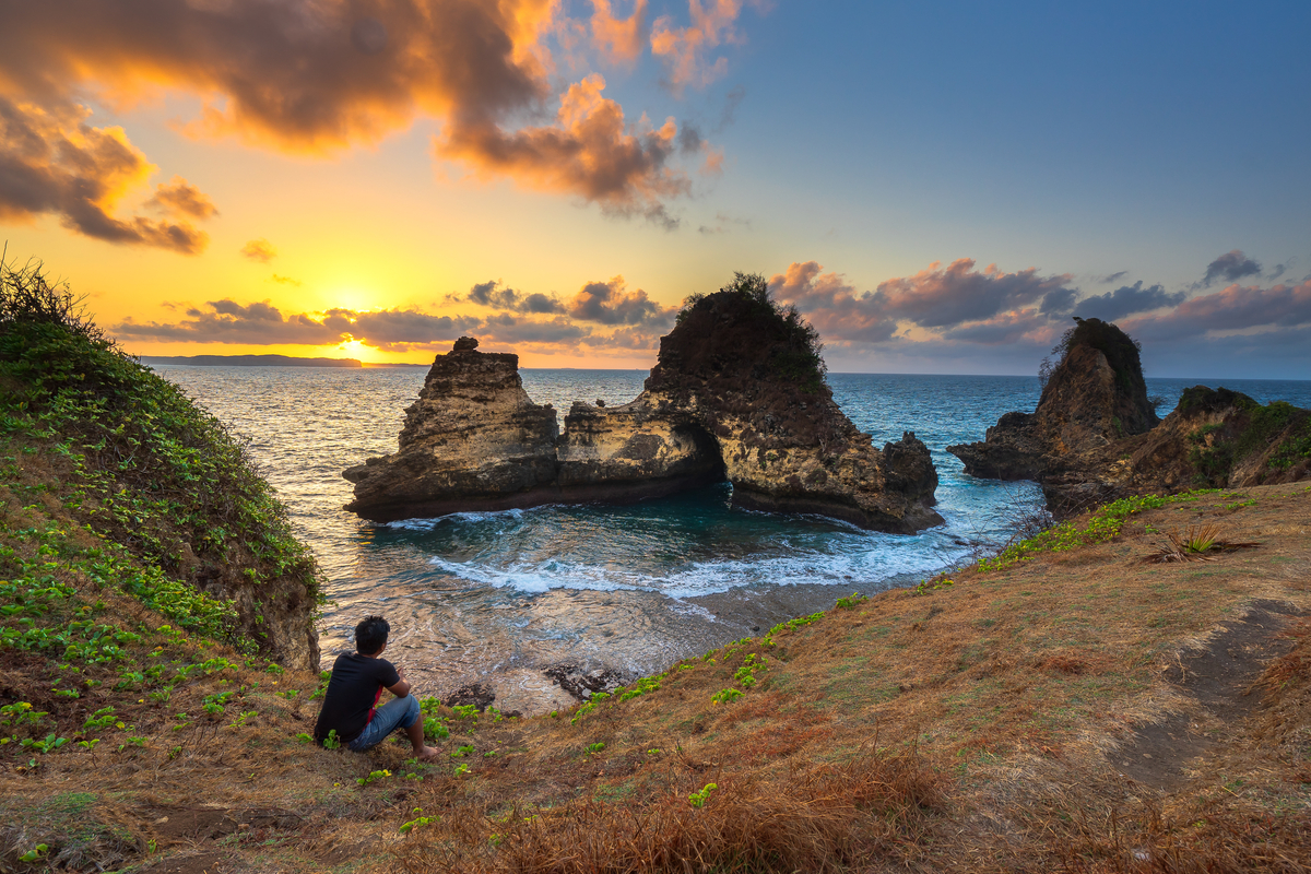 a view of a remote rocky beach in Lombok