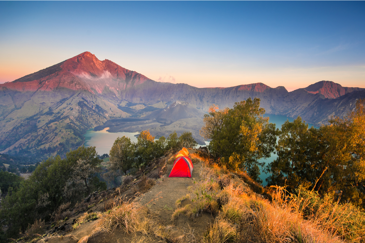 a camp on the summit of Mount Rinjani