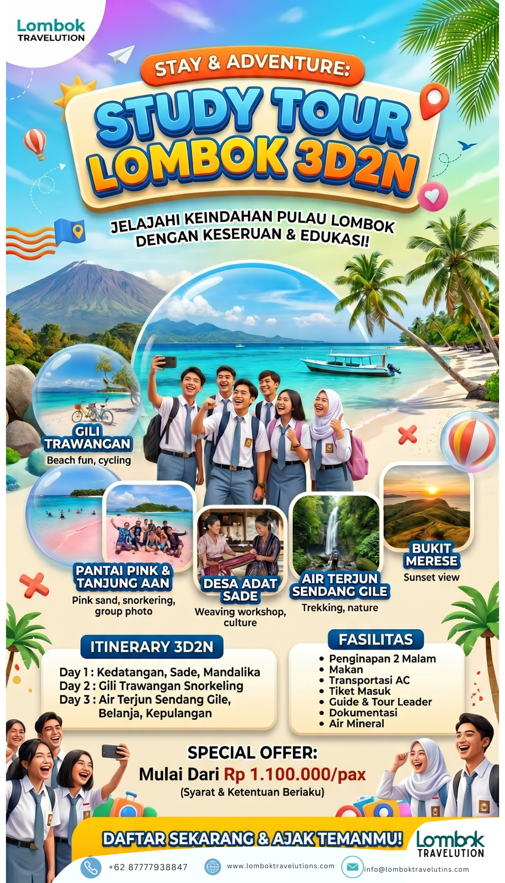 Paket Study Tour Lombok 3 Hari 2 Malam