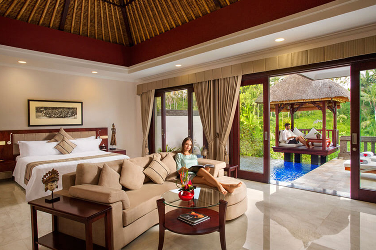 a couple enjoy in villa