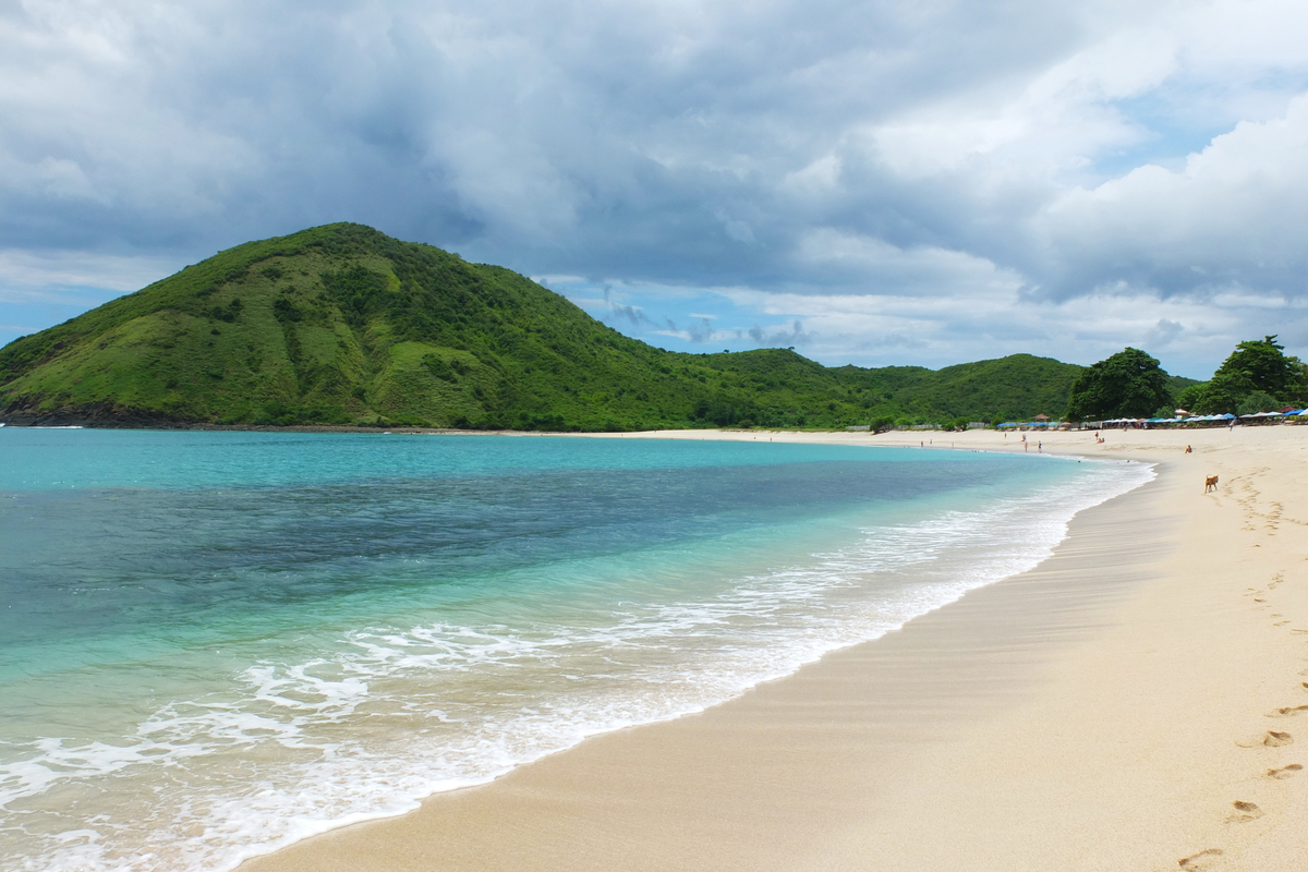 pearly white sand and pristine water in Mawun Beach Lombok